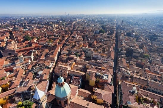 Italy with Kids - skyline view from Asinelli Tower of Bologna, Italy