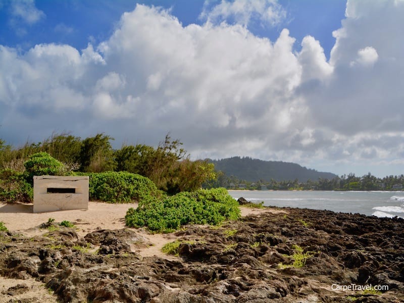 Turtle Bay Resort is home to an extensive trail system. Along one of the trails from Turtle Bay beach to Kawala Bay Beach Park sits "The PillBox", a historic WWII bunker. It's just a tiny concert structure along the beach but it served a mighty role during the war... Click over for a full review of Turtle Bay Resort.