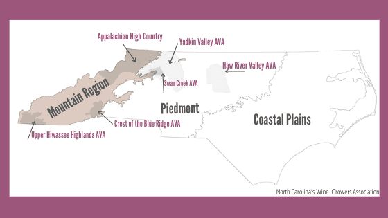 Map of North Carolina Wine Regions