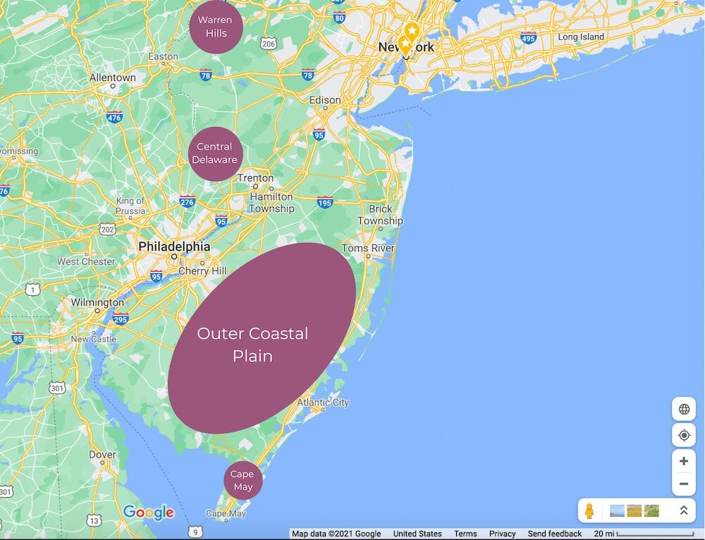 NJ Wineries AVA Map 2021
