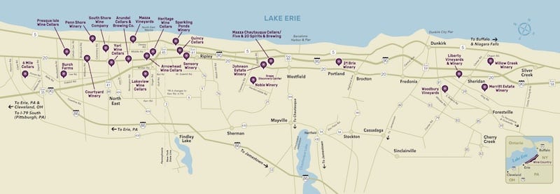 Map to the Lake Erie PA Wineries