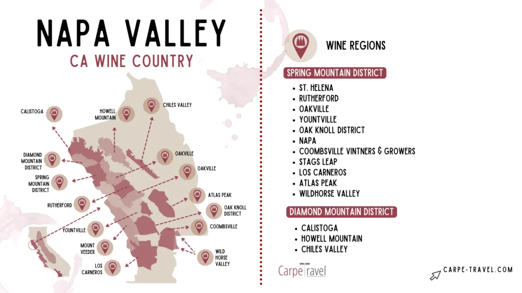 AVAs in Napa Valley - map of Napa Valley wine regions