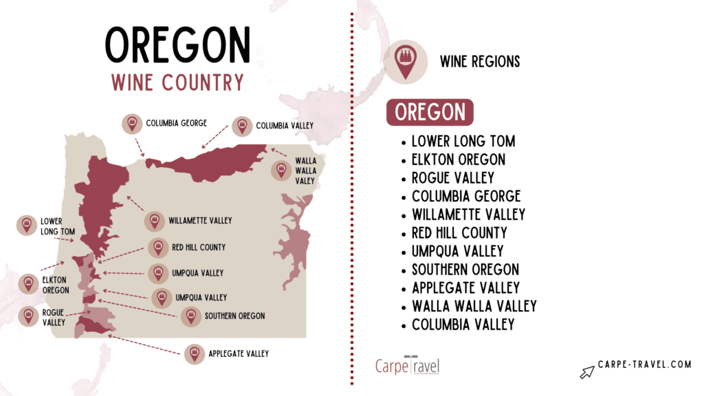 AVAs in Oregon - wine map of Oregon