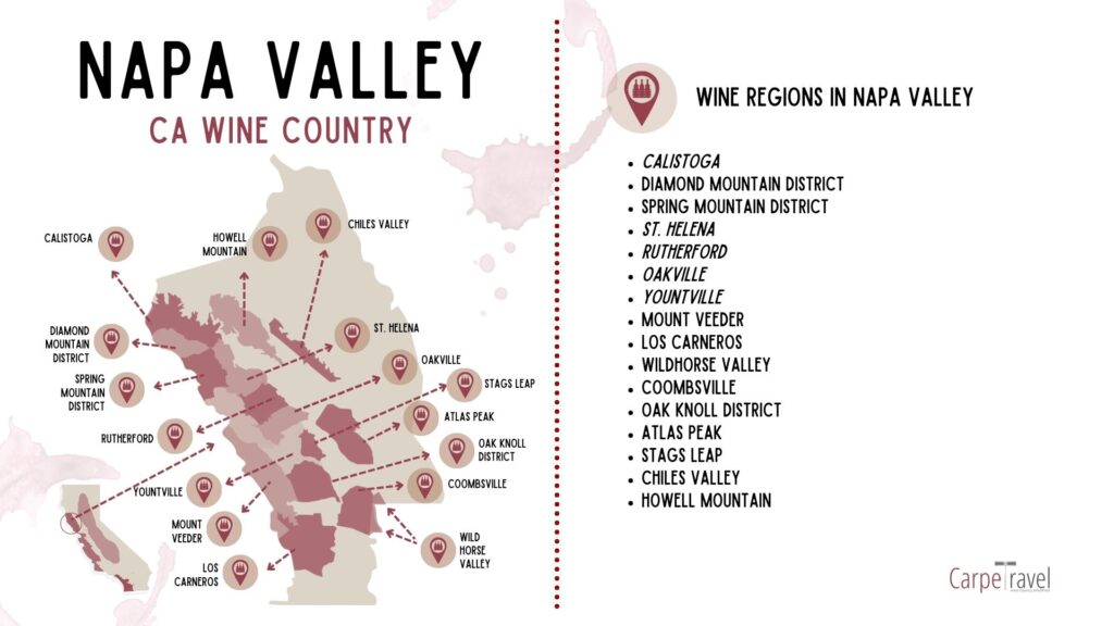 Map of Napa Valley wine regions